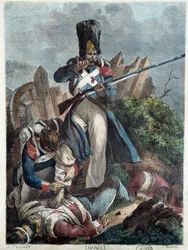 El soldado francés. (Granadero I imperio wesse) Grabado de Nicolas Toussaint Charlet (1792-1845)
