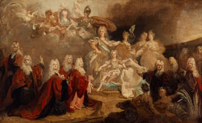Boceto del cuadro alegórico encargado por la ciudad de París para el compromiso de Luis XV y la infanta María Ana Victoria de España