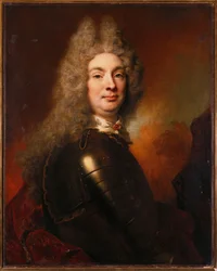 Retrato de un noble en armadura, con una capa roja