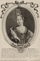 Grabado de Louise Bénédicte de Bourbon (Duquesa de Maine), por Nicholas de Larmessin de París hacia 1690