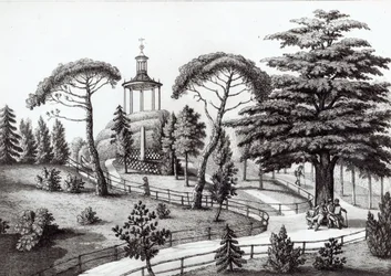 El Laberinto del Jardin des Plantes, París, grabado por François Aubertin (1773-1821)