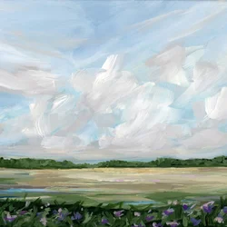 Pradera nublada con flores
