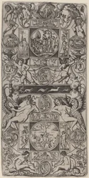 Panel de ornamento con Orfeo y el juicio de París