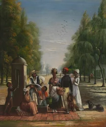 Sirvientes en una bomba, ca. 1840