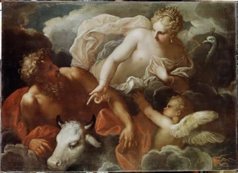 Júpiter, Juno e Io (Júpiter, Juno e Io) - Pintura de Niccolo (Nicolo) Bambini (1651-1736), óleo sobre lienzo, finales del siglo XVII - Arte veneciano