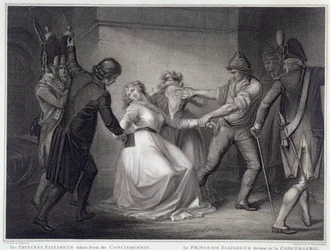 Revolución Francesa: la hermana del rey Luis XVI Elisabeth de Francia (1764-1794) fue liberada de la prisión de Concierge el 10/05/1794. Grabado de Niccolo Schiavonetti (fallecido en 1813) París, Museo Carnavalet