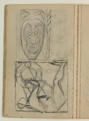 Boceto de máscara, probablemente basado en un modelo. Borrador para la tumba de Poul S. Christiansen