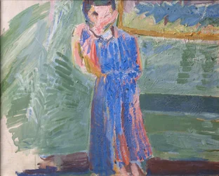 Figura de pie, vestido azul