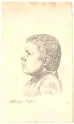 Retrato de niño de perfil hacia la izquierda