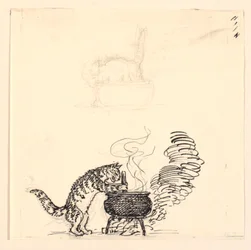Ilustración de "El gato gordo" y boceto
