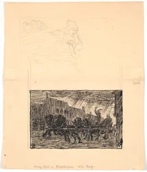 Boceto de ilustración para Sønterjyske Folkesagn, v. F.Ohrt. F.o. Donde menos lo esperas y f.n. Rey Abel y los cordeleros