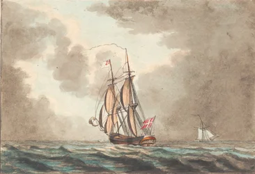 Un bergantín danés navegando con una vela