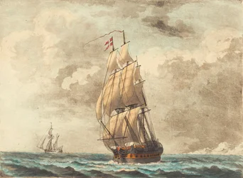 Un barco de guerra danés navegando con una vela