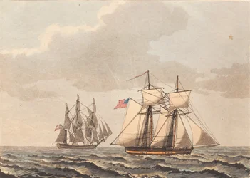Un barco danés y una goleta americana con viento lateral