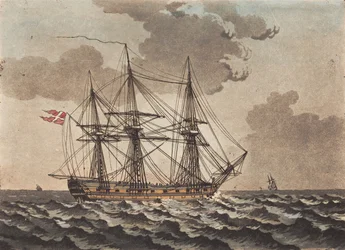 Un barco de guerra anclado en una tormenta
