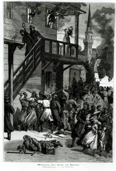 Matanza de los judíos en Rusia, grabado por Gustave Voulquin (fl.1880-90) de Le Journal Illustré, junio de 1881