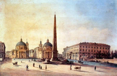 Plaza del Pueblo, Roma, Italia 1847, acuarela de Nikanor Grigoryevich Chernetsov (1805 - 1879). Paisajista ruso.