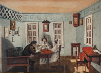 Nikita Muravyov con su hija Sofia en el exilio en la provincia de Irkutsk, 1837