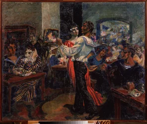 Un bar de marineros. Pintura de Nikolai Afanasyevich Rusakov (1888-1941), óleo sobre lienzo