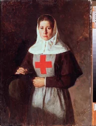 Une infirmiere (Una enfermera) - Pintura de Nikolai Alexandrovich Yaroshenko (Yaroshenko) (1846-1898), óleo sobre cartón