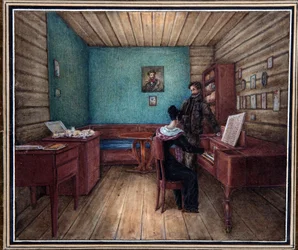 El conde Serge Volkonski (1788-1865) y su esposa (Maria Volkonskaia,?) en la Fortaleza de Pedro y Pablo (San Petersburgo). (Conde S. Volkonsky con su esposa en la prisión de Peter). El líder de la insurrección decabrista (decembrista) (1825), después de la