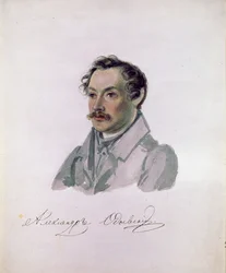 Portrait du poete et decabriste Comte Alexander I.Odoevsky (1802-1839) (decabrisme) (Retrato del poeta, el conde decembrista Alexander I. Odoevsky). Pintura de Nikolai Alexandrovich Bestuzhev (1791-1855). Aquarelle sobre papel, 22,2 x 17,8 cm