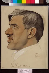 Retrato de Kornei Tchoukovski (1882-1969) - Obra de Nikolai Andreevich Andreev (1873-1932), tiza roja y tiza sobre papel (32,5x24,2 cm)