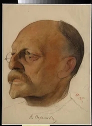 Retrato de Vikenti Vikentievitch Smidovitch, dit Vikenti Veressaiev (1867-1945), medecin et ecrivain russe (Vikenty Vikentyevich Veresaev) - Dessin by Nikolai Andreevich Andreev (1873-1932) sanguine et craies sur papier (32.5x24 cm)