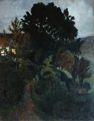 Crepúsculo de otoño en el jardín