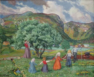 Nynorsk noruego:  Viento de verano y niños jugando
Noruego Bokmål:  Viento de verano y niños jugando