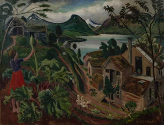 Ruibarbo y niña en Sandalsstrand (óleo sobre lienzo)