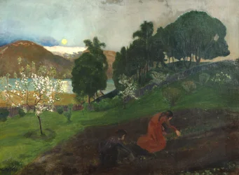 Noche de primavera en el jardín (Trabajo nocturno en el jardín)