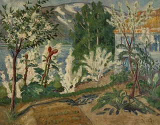 Flores blancas de Jølstervannet (óleo sobre lienzo)