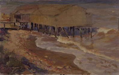 Una casa de baños en la playa