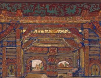 El Palacio del Zar Berendey. Diseño escénico para la obra de teatro La Doncella de Nieve de A. Ostrovsky, 1912