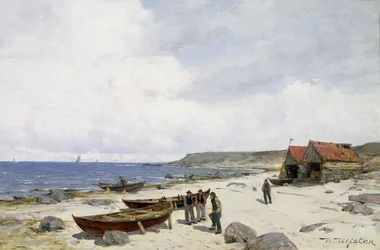 Pescadoras en la playa (óleo sobre lienzo)