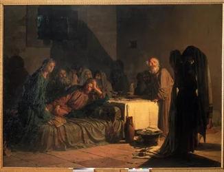 Pintura ""La última cena"" de Nikolai Nikolayevich Ge (1831-1894) 1863 Museo Estatal Ruso, San Petersburgo