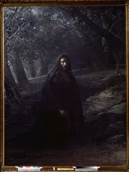 ""Cristo en el Huerto de los Olivos"" Jesús en el Monte de los Olivos (o colina de Getsemaní) que domina Jerusalén, se aleja de los discípulos dormidos para orar, antes de su arresto. Pintura de Nikolai Nikolayevich Ge (Gay) (1831-1894) 1869-1880 State Tre