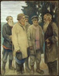 Leo Tolstoj con campesinos