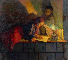 Niños Leyendo a la Luz de las Velas