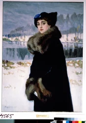 Portrait de la ballerine Lyudmila Mesaksudi Barash (Retrato de la bailarina de ballet Lyudmila Mesaksudi Barash). Peinture de Nikolai Petrovich Bogdanov Belsky (Bogdanov-Belsky) (Bogdanov-Belsky) (1868-1945). Témpera sobre tela