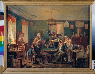 Jeu de cartes - Juego de cartas - Pintura de Nikolai Petrovich Petrov (1834-1876), óleo sobre lienzo, hacia 1850 - Arte ruso siglo XIX - Museo Estatal Ruso, San Petersburgo