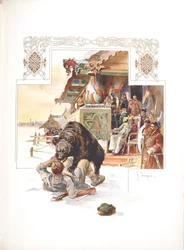 Pelea de osos. Ilustración para La caza ducal, zarista e imperial en Rusia por N. Kutepov