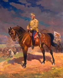 Retrato del Gran Duque Nikolai Nikolayevich 1856-1929 a caballo, años 1910