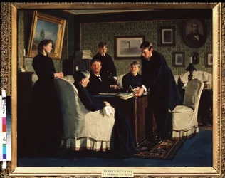 Las cuentas familiares. Pintura de Nikolai Vasilyevich Nevrev (1830-1904), óleo sobre lienzo