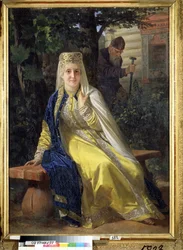 Vassilissa Melentieva (fallecida en 1579) y el zar Iván IV el Terrible (1530-1584) (Vasilisa Melentyevna y el zar Iván el Terrible). Sexta esposa del Zar de Rusia, antes de ser condenada a ser encerrada de por vida en un convento por su marido cuando éste