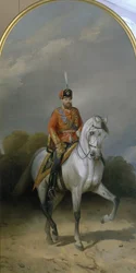Retrato del Emperador Alejandro III 1845-1894 en el uniforme del regimiento de Húsares de la Guardia Leib, 1881