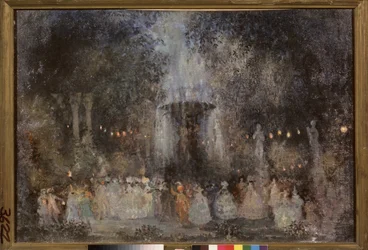 Baile de máscaras. Obra de Nikolai Nikolayevich Sapunov (Sapunov) (1880-1912), témpera, plata y bronce sobre cartón
