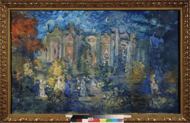Fiesta nocturna. Obra de Nikolai Nikolayevich Sapunov (Sapounov) (1880-1912), témpera sobre cartón, hacia 1900. Arte ruso, siglo XX, simbolismo. Museo Estatal de Arte A. Radishchev, Saratov (Rusia).