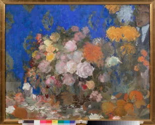 Nature morte avec autorretrato - Naturaleza muerta con autorretrato - Obra de Nikolai Nikolayevich Sapunov (Sapunov) (1880-1912), témpera sobre cartón